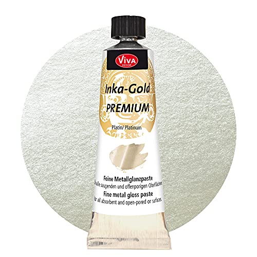 Viva Decor Inka Gold Premium 40g Tube (Platin) Hochpigmentierte Effekt Farbe/Paste. Sofortiger Metallic Glanz durch einfaches aufpolieren. Farbe zum vergolden/veredeln - Farben zum Basteln von Viva Decor