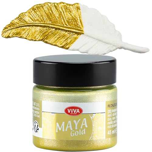 Viva Decor Maya Gold 45ml (Alt Gold) - Metallic-Acrylfarbe für kreative Werke auf Holz, Glas und Porzellan. Stoßfest, wischfest und wetterfest für glänzende Metall- / Metallic Effekte von Viva Decor