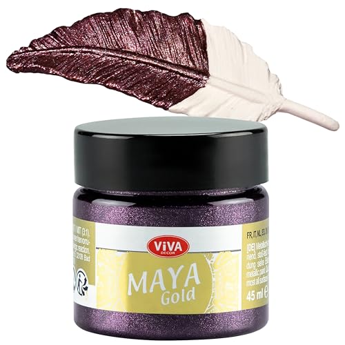 Viva Decor Maya Gold 45ml (Bordeaux) - Metallic-Acrylfarbe für kreative Werke auf Holz, Glas und Porzellan. Stoßfest, wischfest und wetterfest für glänzende Metall- / Metallic Effekte von Viva Decor