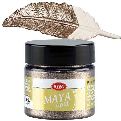 Viva Decor Maya Gold 45ml (Cappuccino) - Metallic-Acrylfarbe für kreative Werke auf Holz, Glas und Porzellan. Stoßfest, wischfest und wetterfest für glänzende Metall- / Metallic Effekte von Viva Decor