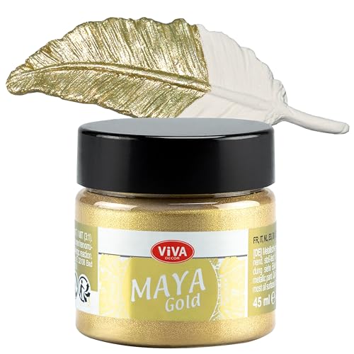 Viva Decor Maya Gold 45ml (Champagner) - Metallic-Acrylfarbe für kreative Werke auf Holz, Glas und Porzellan. Stoßfest, wischfest und wetterfest für glänzende Metall- / Metallic Effekte von Viva Decor
