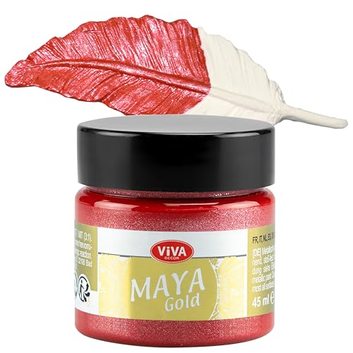 Viva Decor Maya Gold 45ml (Feuerrot) - Metallic-Acrylfarbe für kreative Werke auf Holz, Glas und Porzellan. Stoßfest, wischfest und wetterfest für glänzende Metall- / Metallic Effekte von Viva Decor