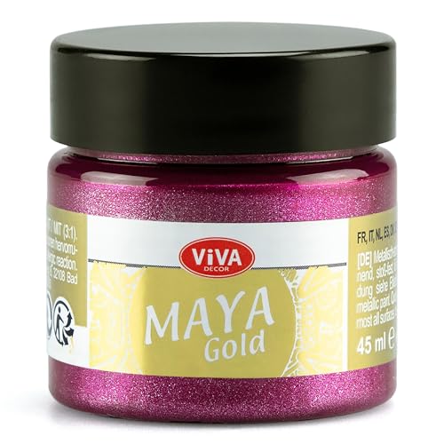 Viva Decor Maya Gold 45ml (Magenta) - Metallic-Acrylfarbe für kreative Werke auf Holz, Glas und Porzellan. Stoßfest, wischfest und wetterfest für glänzende Metall- / Metallic Effekte von Viva Decor