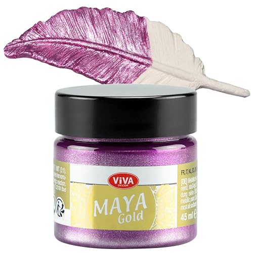 Viva Decor Maya Gold 45ml (Rosé) - Metallic-Acrylfarbe für kreative Werke auf Holz, Glas und Porzellan. Stoßfest, wischfest und wetterfest für glänzende Metall- / Metallic Effekte von Viva Decor