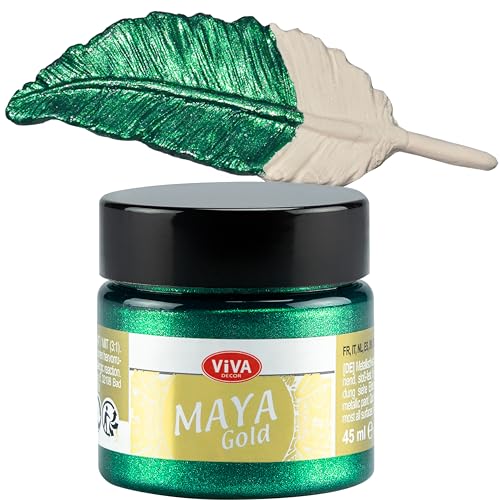 Viva Decor Maya Gold 45ml (Smaragd) - Metallic-Acrylfarbe für kreative Werke auf Holz, Glas und Porzellan. Stoßfest, wischfest und wetterfest für glänzende Metall- / Metallic Effekte von Viva Decor