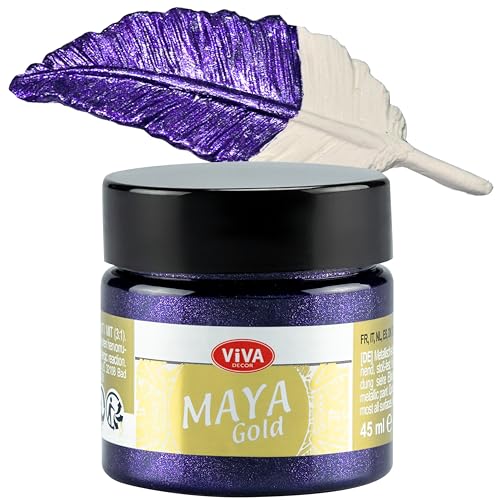 Viva Decor Maya Gold 45ml (Violett) - Metallic-Acrylfarbe für kreative Werke auf Holz, Glas und Porzellan. Stoßfest, wischfest und wetterfest für glänzende Metall- / Metallic Effekte von Viva Decor