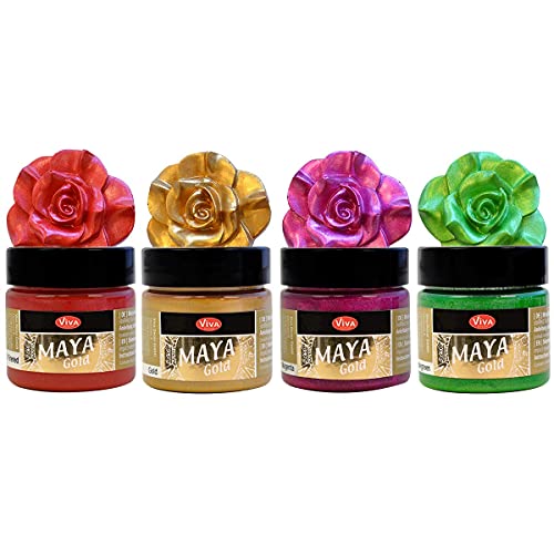 Viva Decor Maya Gold Acrylfarben Set Metallic - Boho Love - 4 x 45 ml - Premium Metallic-Acrylfarben | Farbe für Metall und andere Oberflächen | wasserfest, lichtecht, schnell trocknend von Viva Decor