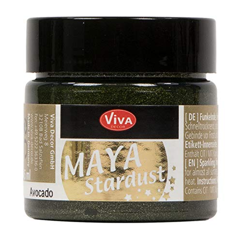 Viva Decor Maya Stardust (Avocado, 45 ml) fein glitzernde Metallic-Acrylfarben zum Basteln - Glitzerfarbe für Porzellan, Beton, Steine, Papier, Glas uvm. - Made in Germany von Viva Decor