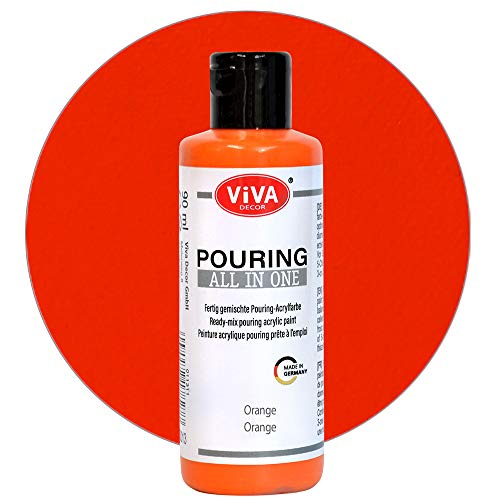 Viva Decor Pouring All in One (Orange, 90 ml) fertig gemixte, gebrauchsfertige, flüssige Pouring Acrylfarben, kein Mischen erforderlich, für Leinwand, Glas, Holz und Steine - Made in Germany von Viva Decor