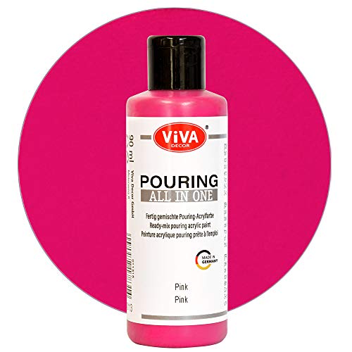 Viva Decor Pouring All in One (Pink, 90 ml) fertig gemixte, gebrauchsfertige, flüssige Pouring Acrylfarben, kein Mischen erforderlich, für Leinwand, Glas, Holz und Steine - Made in Germany von Viva Decor