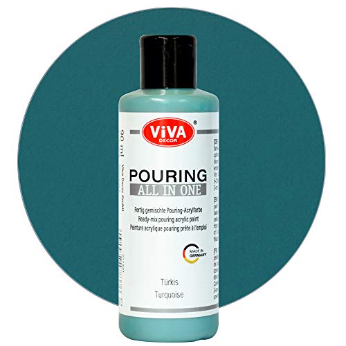 Viva Decor Pouring All in One (Türkis, 90 ml) fertig gemixte, gebrauchsfertige, flüssige Pouring Acrylfarben, kein Mischen erforderlich, für Leinwand, Glas, Holz und Steine - Made in Germany von Viva Decor