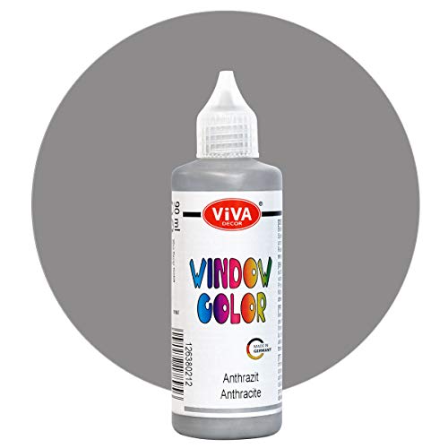Viva Decor Window Color (Anthrazit, 90 ml) Fenstermalfarben für wieder abziehbare Bilder und Sticker für Deko, Spiegel, Fliesen, Vasen und Fenster - Made in Germany von Viva Decor