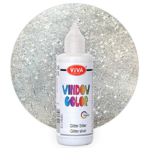 Viva Decor Window Color (Glitter-Silber, 90 ml) Fenstermalfarben für wieder abziehbare Bilder und Sticker für Deko, Spiegel, Fliesen, Vasen und Fenster - Made in Germany von Viva Decor