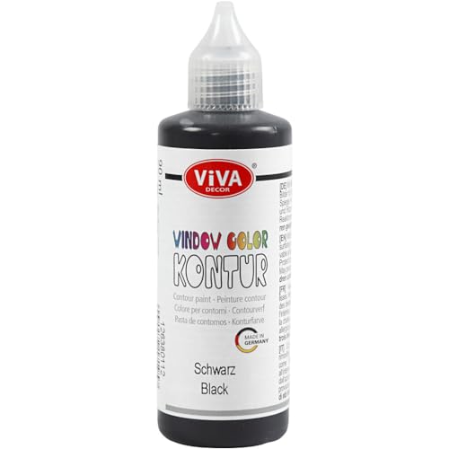 Viva Decor Window Color KONTUR (Schwarz, 90 ml) Fenstermalfarben für wieder abziehbare Bilder und Sticker für Deko, Spiegel, Fliesen, Vasen und Fenster - Made in Germany von Viva Decor