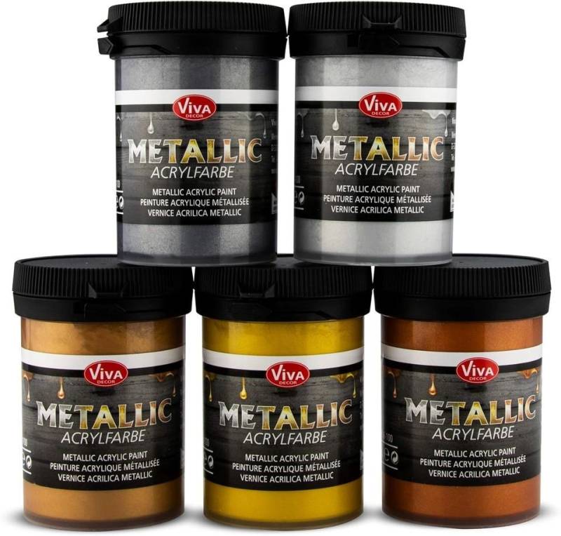 Viva Decor Acrylfarbe Metallic Acrylfarben-Set, 5 x 100 ml von Viva Decor