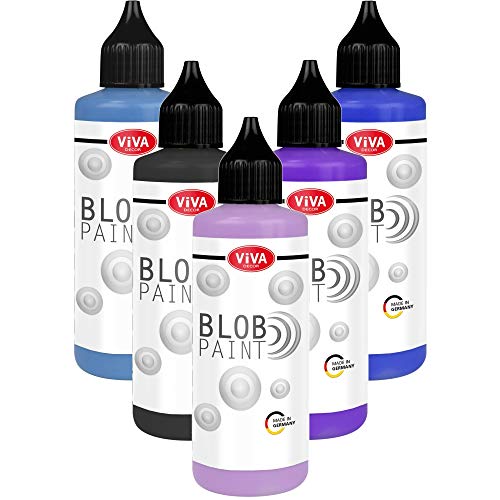 Viva Decor Blob Paint Set (Purple Ocean, 5 x 90 ml) - gebrauchsfertiges Farben Set für Blob Painting Dot Painting Art - Dotting Tool für Leinwand, Mandala von Viva Decor