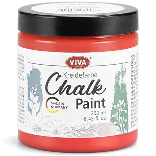 Viva Decor Chalk-Paint - Poppy Red - Rot 250ml - Kreidefarbe für Möbel, Wand und Deko, Mattes Finish, Hochpigmentiert, Ideal für Shabby Chic & Vintage Look für Holz und andere Oberflächen von Viva Decor