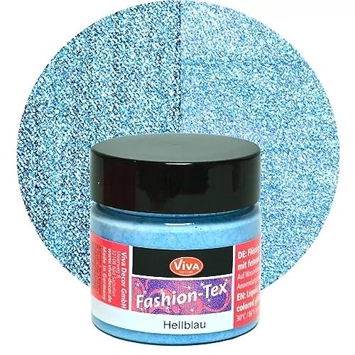 Viva Decor Fashion Tex (Hellblau, 45ml) Textilfarbe mit Glitzer Effekt - Stoffmalfarben waschfest Kinder - Färbemittel Textilien - Textilfarben waschfest - Made in Germany von Viva Decor