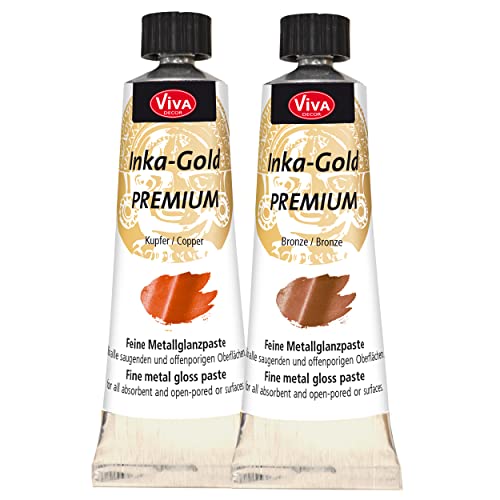 Viva Decor Inka Gold Premium 2 x 40g Tuben Bronze & Kupfer. Hochpigmentierte Effekt Farbe/Paste. Sofortiger Metallic Glanz durch einfaches aufpolieren. Farbe zum vergolden/veredeln von Viva Decor