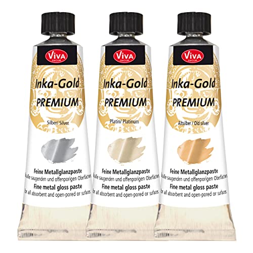 Viva Decor Inka Gold Premium 3 x 40g Set – Silberne Glanzwelt – Wischmetall und Gilding Wax für Glanzeffekte auf Holz, Leinwand, Ton und Beton, schnell trocknend für Patina-Effekte und DIY von Viva Decor