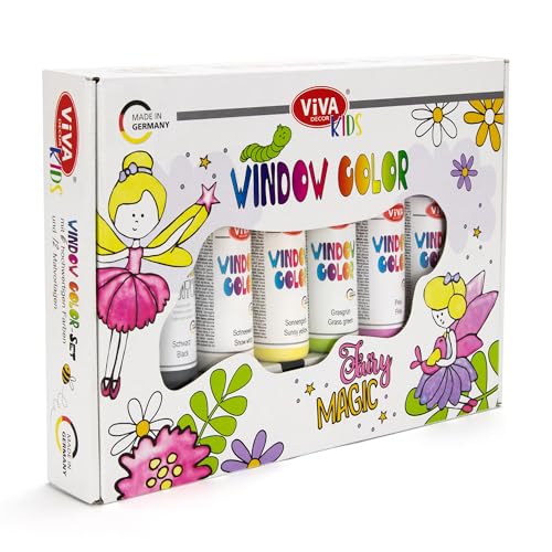 Viva Decor KIDS Window Color Set Fairy Magic (6 Farben à 90 ml) Geschenkset Window Color Set Kinder mit 6 Fensterfarben in Geschenkverpackung mit 15 Motiven - Made in Germany von Viva Decor