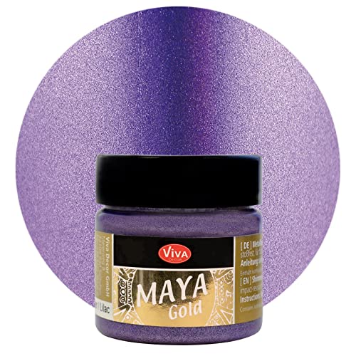 Viva Decor Maya Gold 45ml (Flieder) - Metallic-Acrylfarbe für kreative Werke auf Holz, Glas und Porzellan. Stoßfest, wischfest und wetterfest für glänzende Metall- / Metallic Effekte von Viva Decor