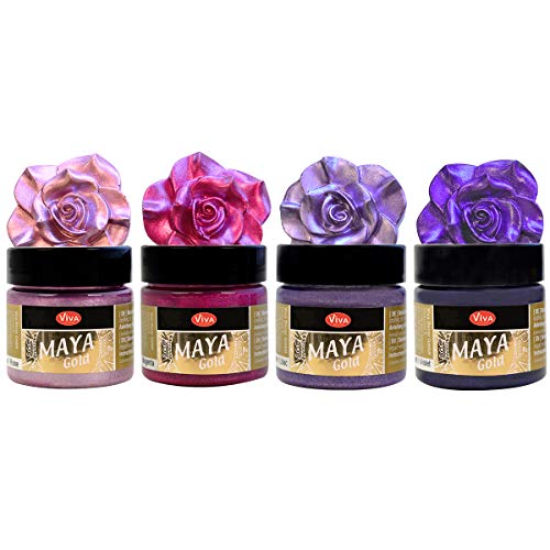 Maya Gold Acrylfarben Set Metallic - Purple Romance - 4 x 45 ml - Premium Metallic-Acrylfarben | Farbe für Metall und andere Oberflächen | wasserfest, lichtecht, schnell trocknend von Viva Decor