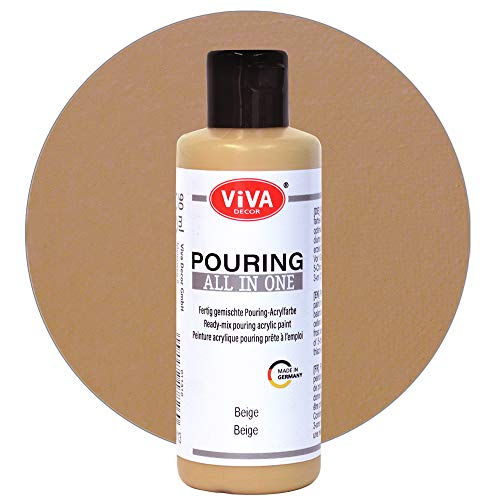 Viva Decor Pouring All in One (Beige, 90 ml) fertig gemixte, gebrauchsfertige, flüssige Pouring Acrylfarben, kein Mischen erforderlich, für Leinwand, Glas, Holz und Steine - Made in Germany von Viva Decor