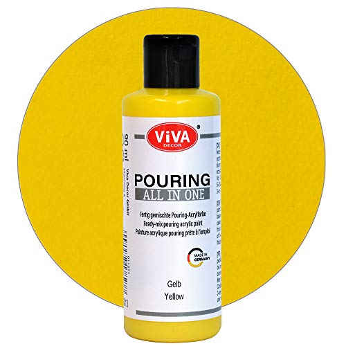 Viva Decor Pouring All in One (Gelb, 90 ml) fertig gemixte, gebrauchsfertige, flüssige Pouring Acrylfarben, kein Mischen erforderlich, für Leinwand, Glas, Holz und Steine - Made in Germany von Viva Decor