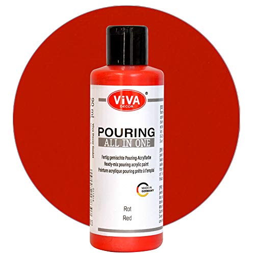 Viva Decor Pouring All in One (Rot, 90 ml) fertig gemixte, gebrauchsfertige, flüssige Pouring Acrylfarben, kein Mischen erforderlich, für Leinwand, Glas, Holz und Steine - Made in Germany von Viva Decor