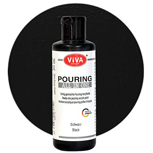 Viva Decor Pouring All in One (Schwarz, 90 ml) fertig gemixte, gebrauchsfertige, flüssige Pouring Acrylfarben, kein Mischen erforderlich, für Leinwand, Glas, Holz und Steine - Made in Germany von Viva Decor