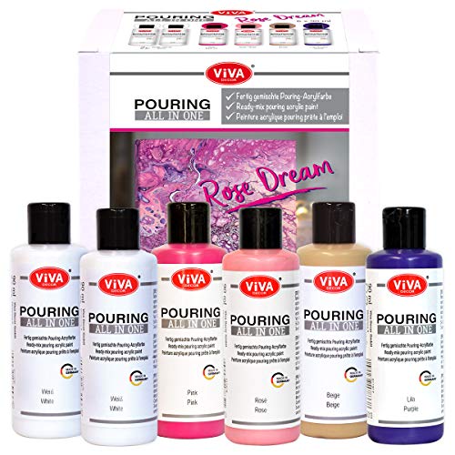 Viva Decor Pouring All in One Farbset Rose Dream (6 x 90 ml) fertig gemixte, gebrauchsfertige, flüssige Pouring Acrylfarben, kein Mischen erforderlich, für Leinwand, Holz uvm. - Made in Germany von Viva Decor