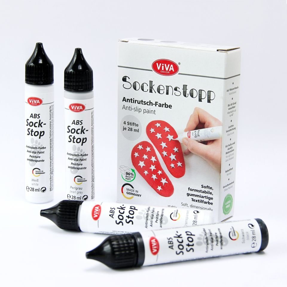 Viva Decor Textilfarbe Sockenstopp Antirutsch-Farbe, 4 Stifte je 28ml Viva Decor Textilfarbe Sockenstopp Antirutsch-Farbe, 4 Stifte je 28ml von Viva Decor