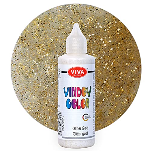 Viva Decor Window Color (Glitter-Gold, 90 ml) Fenstermalfarben für wieder abziehbare Bilder und Sticker für Deko, Spiegel, Fliesen, Vasen und Fenster - Made in Germany von Viva Decor
