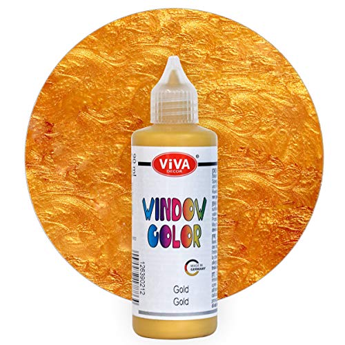 Viva Decor Window Color (Gold, 90 ml) Fenstermalfarben für wieder abziehbare Bilder und Sticker für Deko, Spiegel, Fliesen, Vasen und Fenster - Made in Germany von Viva Decor