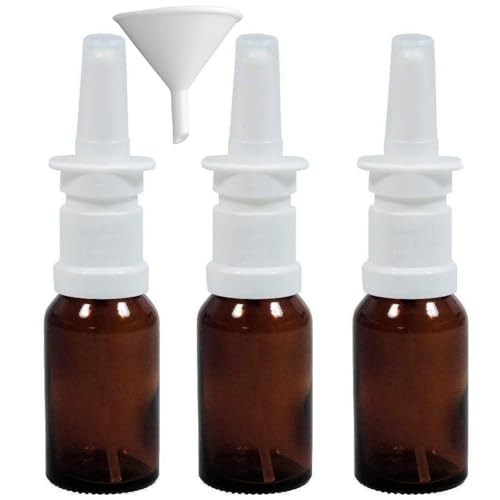 3 x Sprühflasche 15ml Nasenspray Zerstäuber aus Braunglas inkl. Trichter von mikken