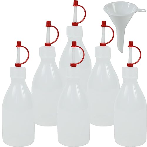 6 x Tropfflasche 100 ml mit Tropfverschluss, Spritzflasche, Dosierflasche, Laborflasche, Medizinflasche, Flasche mit Enghals aus Kunststoff (PE-LD), BPA frei - made in Germany - inkl. Einfülltrichter von mikken
