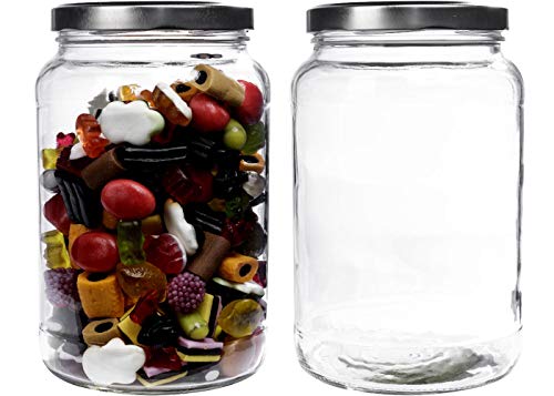 Einmachglas 2er Set 1,7 Liter mit Schraubverschluss, Vorratsglas, Glasdose inkl. Beschriftungsetiketten (Silber) von mikken