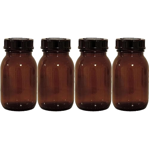 mikken - braunes Apothekerglas Set inkl. Schraubverschluss & Etiketten Made in Germany, 4x 125ml von Viva Haushaltswaren