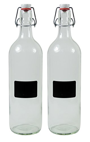 mikken 2 x leere Glasflasche 1000 ml mit Bügelverschluss aus Porzellan zum selber befüllen, inkl 2 Beschriftungsetiketten mikken 2 x leere Glasflasche 1000 ml mit Bügelverschluss aus Porzellan zum selber befüllen, inkl 2 Beschriftungsetiketten von mikken