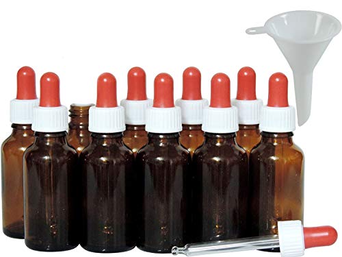 Viva-Haushaltswaren Gabriele Hesse e.K. 10 Pipettenflaschen Apothekerflaschen in Braunglas 30 ml inkl. Pipetten (rot-weiß) von mikken