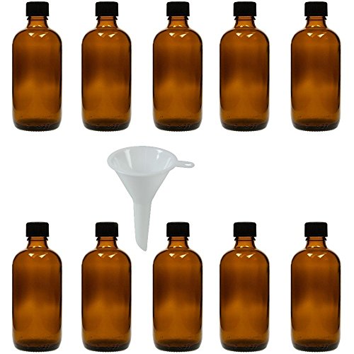 Viva Haushaltswaren - 10 x Tropfflasche 100 ml, kleine Glasflaschen mit Tropfeinsatz aus Braunglas, als Apothekerflasche verwendbar - Made in Germany & BPA frei (inkl. Trichter Ø 5 cm) von Viva Haushaltswaren