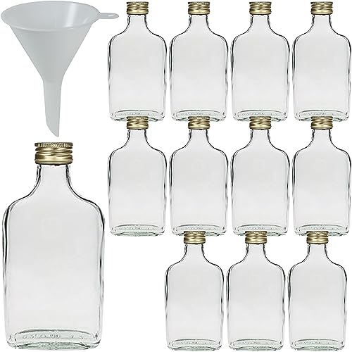 Viva-Haushaltswaren Gabriele Hesse e.K. mikken 12 Glasflaschen 200ml mit Schraubverschluss Flachmann Taschenflaschen zum befüllen inkl. Einfülltrichter von mikken
