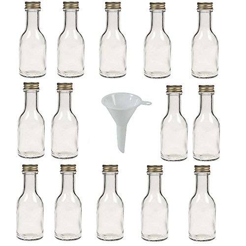 Viva-Haushaltswaren Gabriele Hesse e.K. 14 leere Glasflaschen mit Schraubverschluss 100 ml zum Selbstbefüllen inkl. einem weißem Einfülltrichter Ø 5 cm von mikken