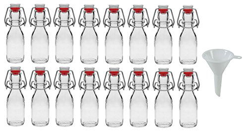 Viva Haushaltswaren - 16 x kleine Glasflasche 100 ml mit Bügelverschluss aus Porzellan zum Befüllen, als kleine Likörflasche & Saftflasche verwendbar (inkl. Trichter Ø 5 cm) von Viva Haushaltswaren von Viva Haushaltswaren