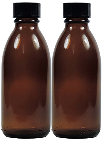 Viva Haushaltswaren - 2 x Enghalsflasche 100 ml aus Braunglas mit Verschluss, BPA frei (inkl. 2 Beschriftungsetiketten), Braun von Viva Haushaltswaren