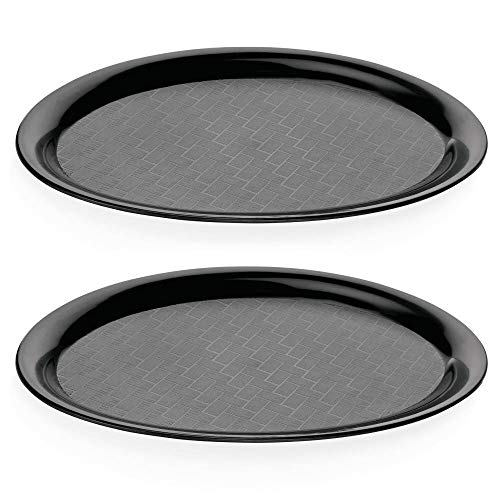 2 Servier-Tabletts aus schwarzem Kunststoff, rutschhemmend, oval, Maße ca. 29x22 cm von mikken