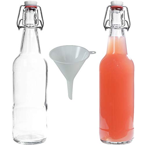 Viva-Haushaltswaren - 2 Glasflaschen mit Bügelverschluss 500 ml zum Selbstbefüllen inkl einem weißem Einfülltrichter Ø 9,5 cm von mikken