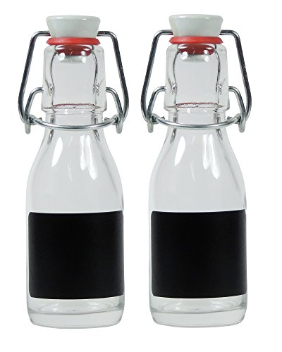 Viva-Haushaltswaren Gabriele Hesse e.K. 2 x Glasflasche 100ml mit Porzellan-Bügelverschluss zum selbst befüllen inkl. Beschriftungsetiketten von mikken