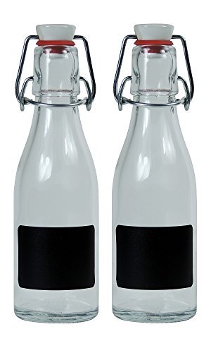 Viva-Haushaltswaren Gabriele Hesse e.K. 2 x leere Glasflasche 200 ml mit Bügelverschluss aus Porzellan zum selber befüllen, inkl 2 Beschriftungsetiketten von mikken